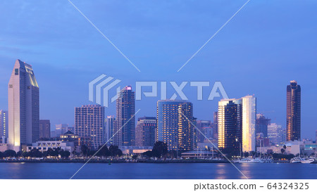 San Diego, California city center viewed at sunset 64324325