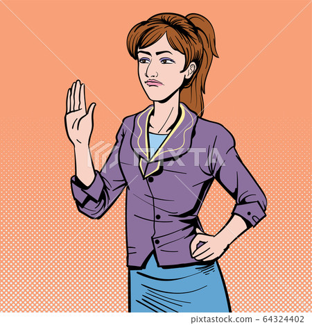Business woman refuse to agree. Not OK. People disagree. Illustration vector. On pop art comics style. 64324402