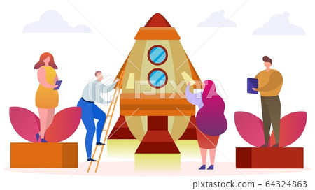 Boost buisness people stand near rocket vector flat illustration. Boost buisness people stand near rocket vector flat illustration. 64324863