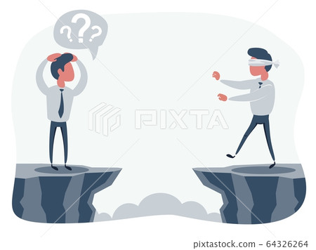 blindfolded businessman walk to the cliff. Business concept. blindfolded businessman walk to the cliff. Business concept. 64326264