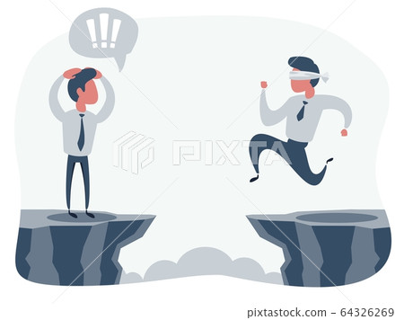 blindfolded businessman walk to the cliff. Business concept. blindfolded businessman walk to the cliff. Business concept. 64326269