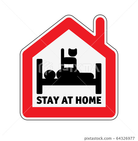 Sign icon stay home men in bed with cat Sign icon stay home men in bed with cat 64326977