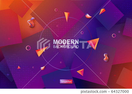 Design with square shapes with a gradient and silhouettes of triangles, rings, abstract oval shapes and a round frame Design with square shapes with a gradient and silhouettes of triangles, rings, abstract oval shapes and a round frame 64327000