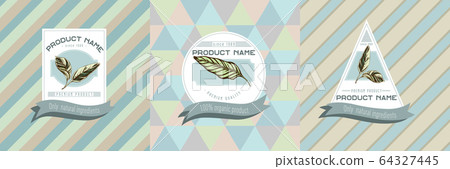 Three colored labels with illustration of calathea 64327445