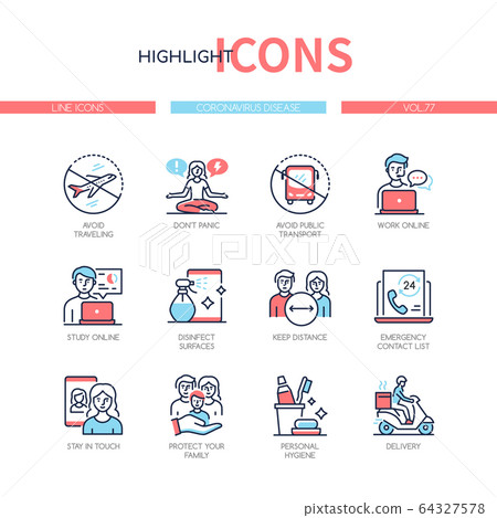 Coronavirus disease - line design style icons set - Stock Illustration ...