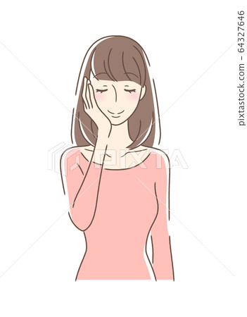 A woman touching her palm with her cheek A woman touching her palm with her cheek 64327646