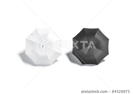 Blank black and white open umbrella mockup lying, backside view 64328973