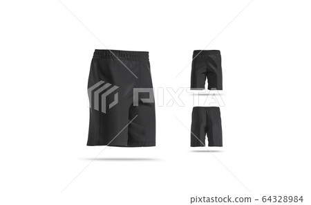 Blank black soccer shorts mockup, different views Blank black soccer shorts mockup, different views 64328984