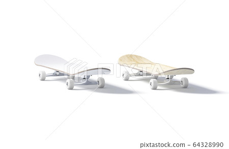 Blank white and wood skateboard mockup, side view 64328990