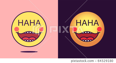 Emoji face icon with phrase HaHa. Laughing 64329180