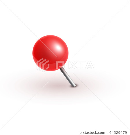 Realistic vector plastic glossy red push pins at various angles set needle. Realistic vector plastic glossy red push pins at various angles set needle. 64329479