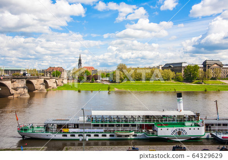 Cityscape of old Dresden, Ferry on the Elbe River, Cityscape of old Dresden, Ferry on the Elbe River, 64329629