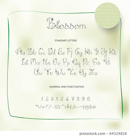 Floral botanical alphabet. Latin lettering handwritten font with leaves. Floral botanical alphabet. Latin lettering handwritten font with leaves. 64329826