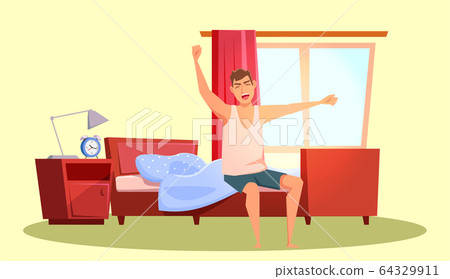 Guy waking up flat vector illustration Guy waking up flat vector illustration 64329911