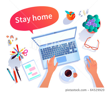 Stay Home concept vector top view illustration Stay Home concept vector top view illustration 64329920