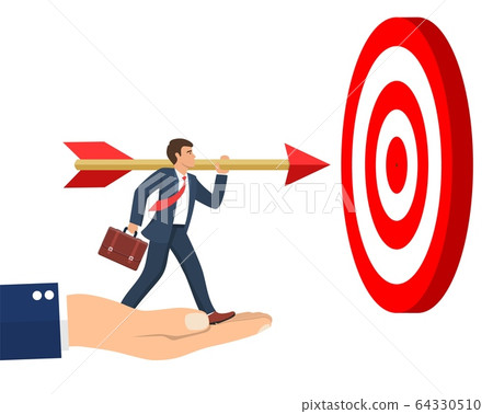 The hand is lifting the businessman to reach goal 64330510