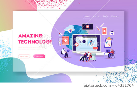 EHR, Electronic Health Record Landing Page Template. Patient Character Insert Medical Data in Tablet. Doctor Use Digital Smart Device to Read Report Online. Cartoon People Vector Vector Illustration EHR, Electronic Health Record Landing Page Template. Patient Character Insert Medical Data in Tablet. Doctor Use Digital Smart Device to Read Report Online. Cartoon People Vector Vector Illustration 64331704