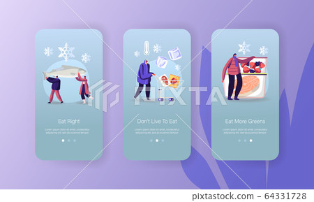 Frozen Food Mobile App Page Onboard Screen Template. Tiny People Characters at Refrigerator Containers with Different Frozen Fresh Berries, Vegetables and Fish Concept. Cartoon Vector Illustration Frozen Food Mobile App Page Onboard Screen Template. Tiny People Characters at Refrigerator Containers with Different Frozen Fresh Berries, Vegetables and Fish Concept. Cartoon Vector Illustration 64331728