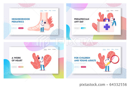 Podiatry and Pediatrics Health Care Medicine Landing Page Template Set. Doctors and Nurses Characters 64332556