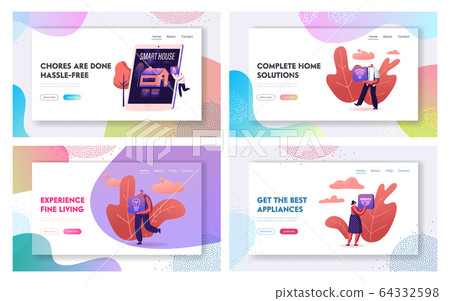 Smart Home Application Services Automation System Mobile Network Website Landing Page. Remote Control Smart Home Application Services Automation System Mobile Network Website Landing Page. Remote Control 64332598