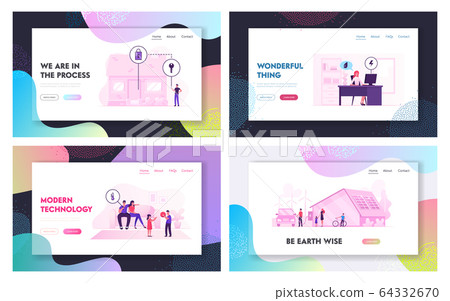 Smart House Technology System Website Landing Page Set. People Using Mobile App for Centralized Control of Heating Smart House Technology System Website Landing Page Set. People Using Mobile App for Centralized Control of Heating 64332670