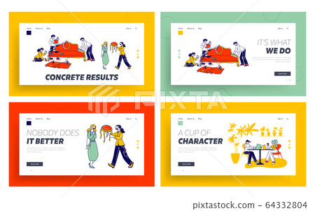 Furniture Restoration and Renovation Service Landing Page Template Set. Characters Renovate Old Interior Items 64332804
