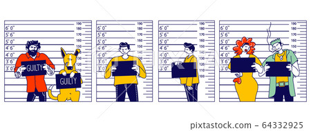 Characters Criminal Mugshot Front, Side View on... - Stock Illustration ...