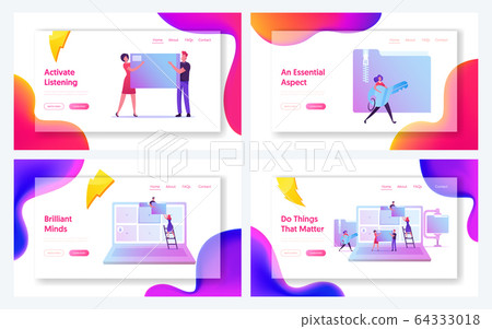 Working Files Organization System Website Landing Page Set. Businessmen and Businesswomen Working with Information Working Files Organization System Website Landing Page Set. Businessmen and Businesswomen Working with Information 64333018