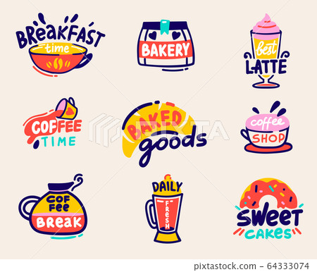Cute Set for Bakery Shop or Coffee House Goods Design Isolated on White Background. Doodle Icons Collection of Bakery 64333074