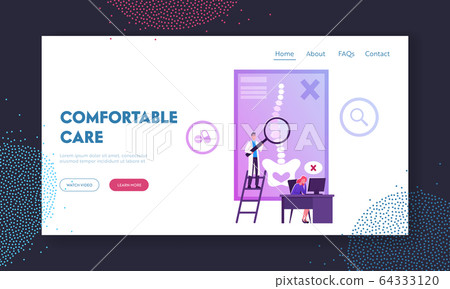 Scoliosis, Spine Deformation Website Landing Page. Woman Sitting at Desk in Wrong , Doctor Explain Infographics Scoliosis, Spine Deformation Website Landing Page. Woman Sitting at Desk in Wrong , Doctor Explain Infographics 64333120