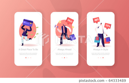 Total Sale Mobile App Page Onboard Screen Set. Special Shopping Offer Promotion in Store, Discount and Price Off Day 64333489