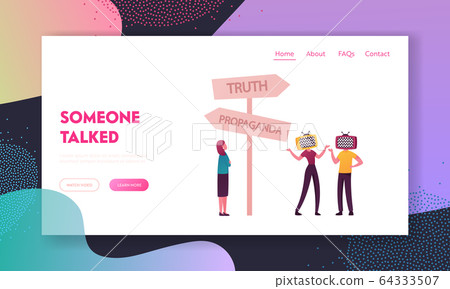 Brainwashing Mass Media Manipulation, False Information Landing Page Template. Female Characters with Tv Heads 64333507