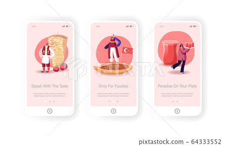 Traditional Turkish Cuisine Mobile App Page Onboard Screen Template. Tiny People Characters Tourists Traditional Turkish Cuisine Mobile App Page Onboard Screen Template. Tiny People Characters Tourists 64333552