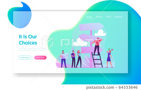 Choice Way Website Landing Page. Business People Stand at Road Pointer with Hard and Easy Directions Choice Way Website Landing Page. Business People Stand at Road Pointer with Hard and Easy Directions 64333646