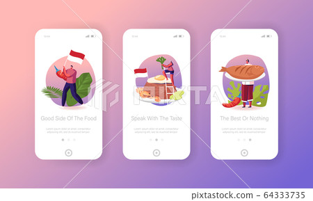 Indonesian Cuisine Mobile App Page Onboard Screen Template. Tiny People Characters Cooking Traditional Brown Rice 64333735