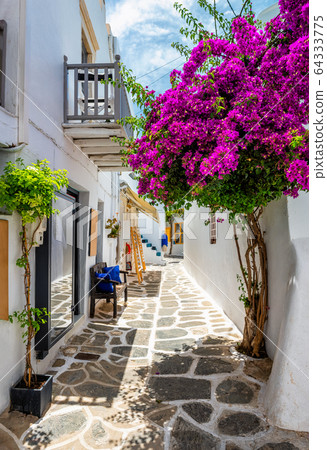 Picturesque Naousa town street on Paros island, Greece Picturesque Naousa town street on Paros island, Greece 64333775