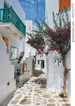 Picturesque Naousa town street on Paros island, Greece Picturesque Naousa town street on Paros island, Greece 64333777