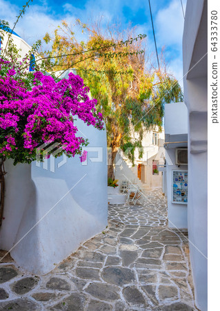 Picturesque Naousa town street on Paros island, Greece Picturesque Naousa town street on Paros island, Greece 64333780
