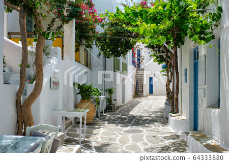 Picturesque Naousa town street on Paros island, Greece 64333880