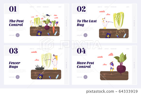 Pest Control Landing Page Template Set. Farmers Characters in Chemical Protective Suit Insecticide 64333919