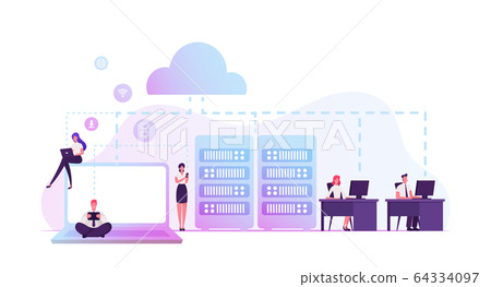 Intranet Private Network of Computers in Organization with Own Server and Firewall. Business Team Managers 64334097