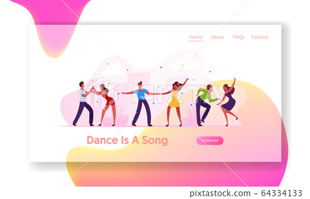 Brazilian Dance Club Party or Carnival Website Landing Page. Salsa Dancers in Colorful Costumes Having Fun Brazilian Dance Club Party or Carnival Website Landing Page. Salsa Dancers in Colorful Costumes Having Fun 64334133