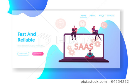 Saas, Software as a Service Landing Page Template. Cloud Software, Mobile Devices, Codes. App Server and Database 64334222