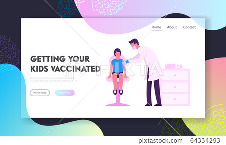 Child Vaccination, Immunization Procedure Website Landing Page. Doctor Put Injection to Kid. Boy Sitting on Chair 64334293