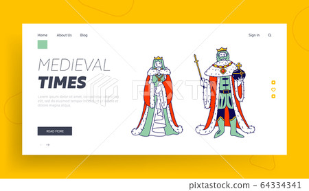 Medieval Royal Family Members King and Queen in Costumes Website Landing Page. Ancient Historical Kingdom 64334341