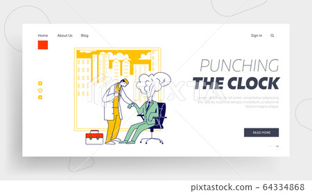 Professional, Emotional Burnout Landing Page Template. Doctor Character Measure Heartbeat at Businessperson 64334868