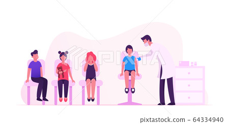 Doctor Put Vaccine Injection with Syringe to Kids. Children Get Vaccination from Flu or Polio Influenza Disease Doctor Put Vaccine Injection with Syringe to Kids. Children Get Vaccination from Flu or Polio Influenza Disease 64334940