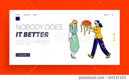 Restoration and Modernization Works Landing Page Template. Happy Woman Designer Character 64335103