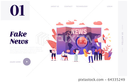 Fake News and Gossips Landing Page Template. Tiny People Reading Newspapers and Social Media Information 64335249
