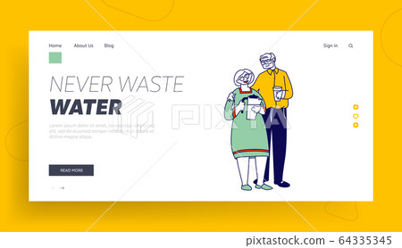 Pensioners Loving Relation and Healthy Lifestyle Website Landing Page. Happy Loving Senior Couple 64335345